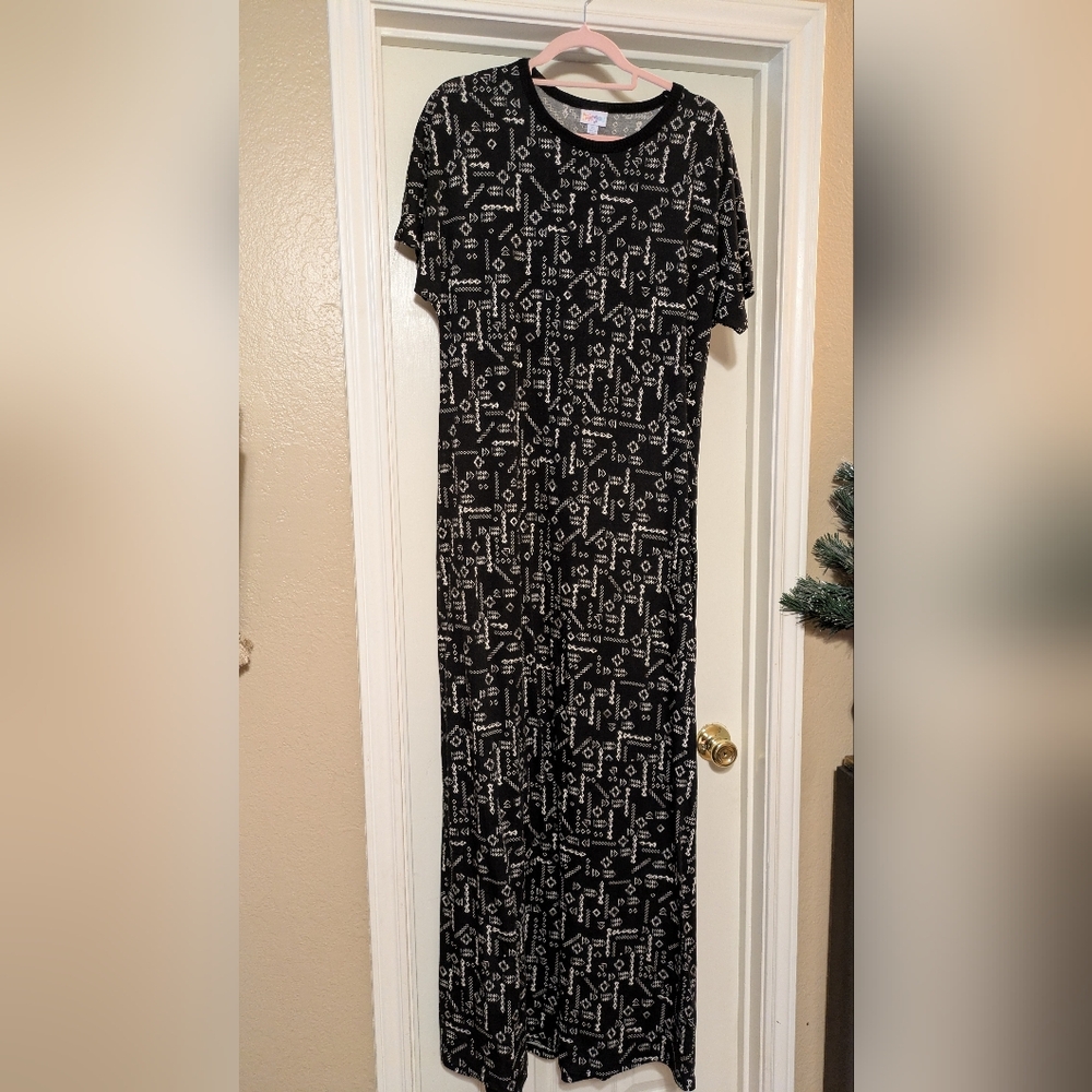 LuLaRoe Black and White Key Print Maxi Dress